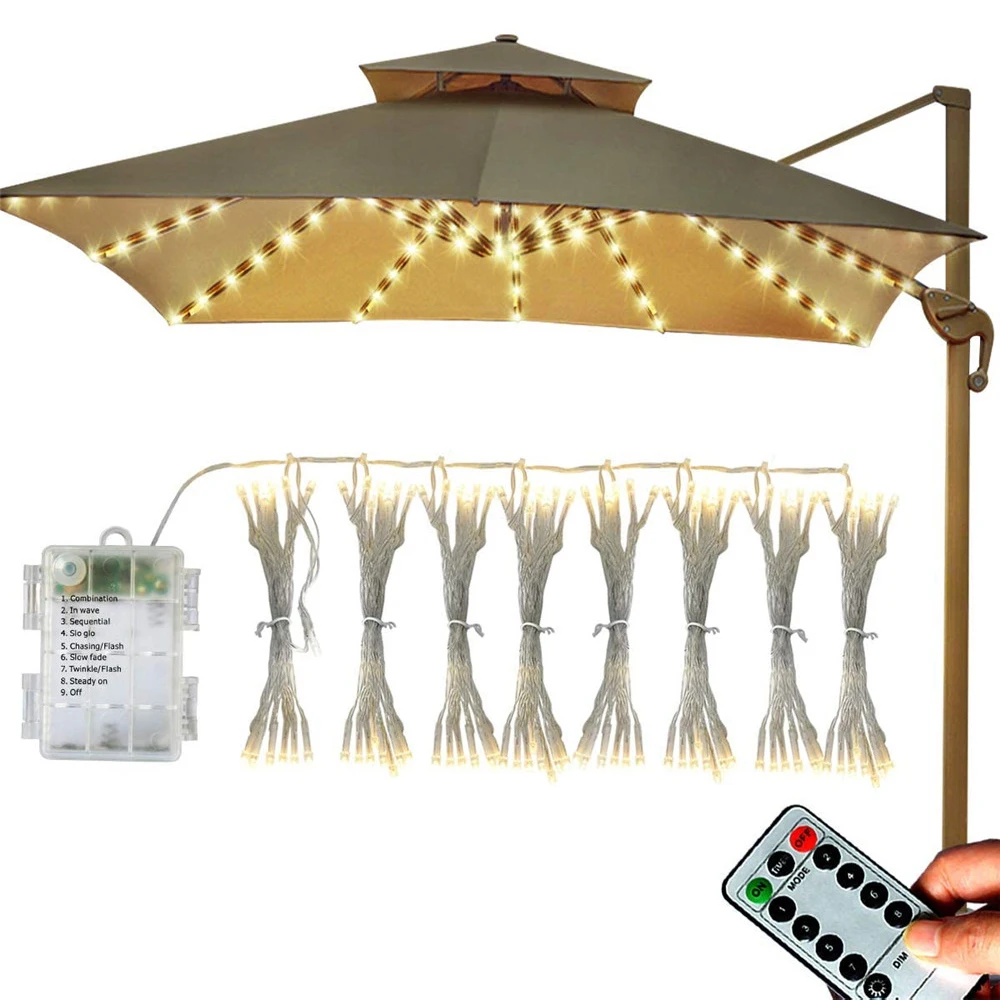 

IP67 Umbrella Lights 104 LED String Lights Battery Operated 8 Mode Remote Control For Outdoor Garden Patio Umbrella Camping Tent