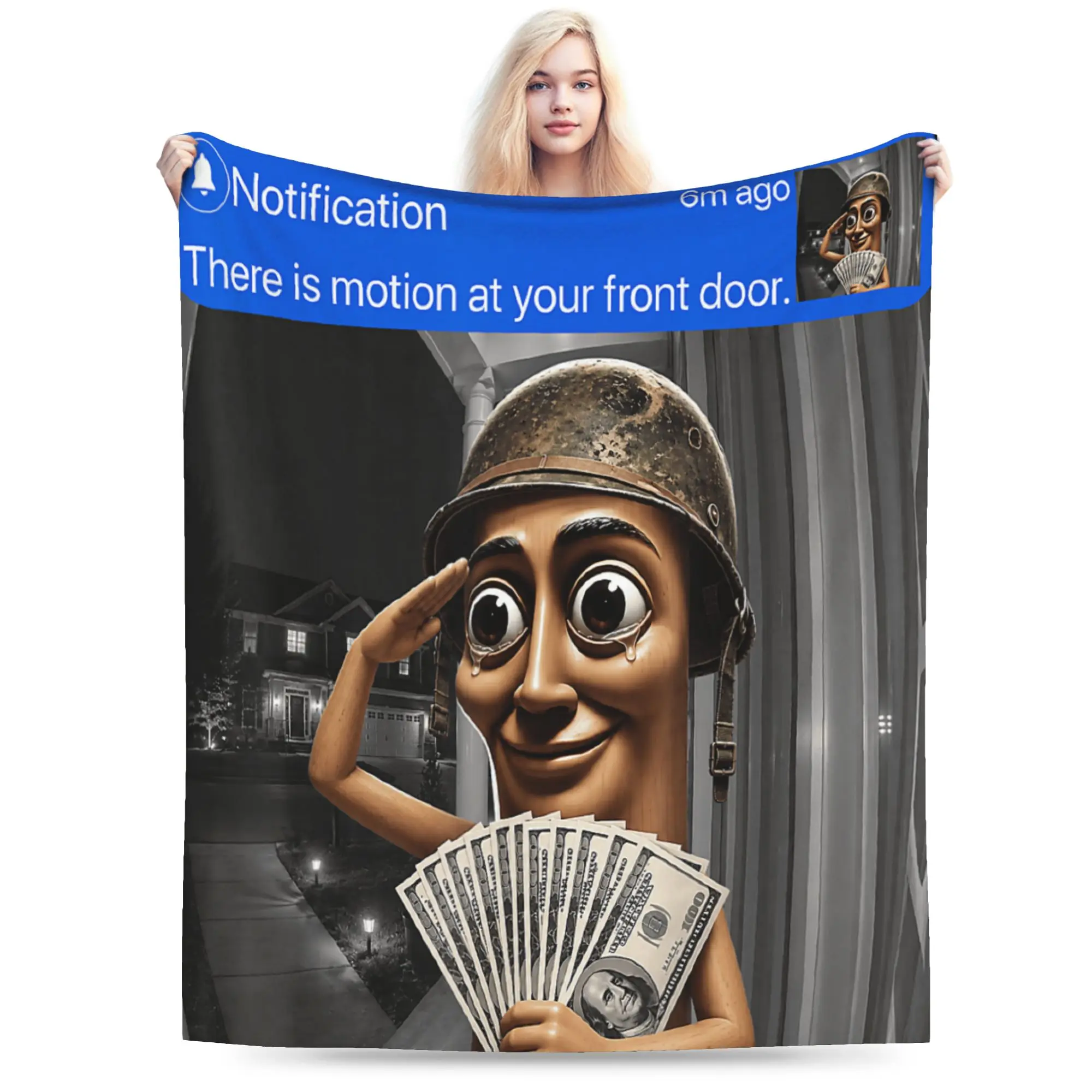 There is Motion at Your Front Door Tung Tung Sahur Meme Throw Blanket Soft Blanket For Home Decor Flannel Bedspread Bed Cover