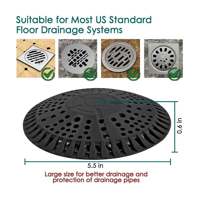 ABRE-Shower Hair Drain Catcher, 2 Pack 5.5In Silicone Drain Protector Strainer, Shower Drain Cover For Shower Room