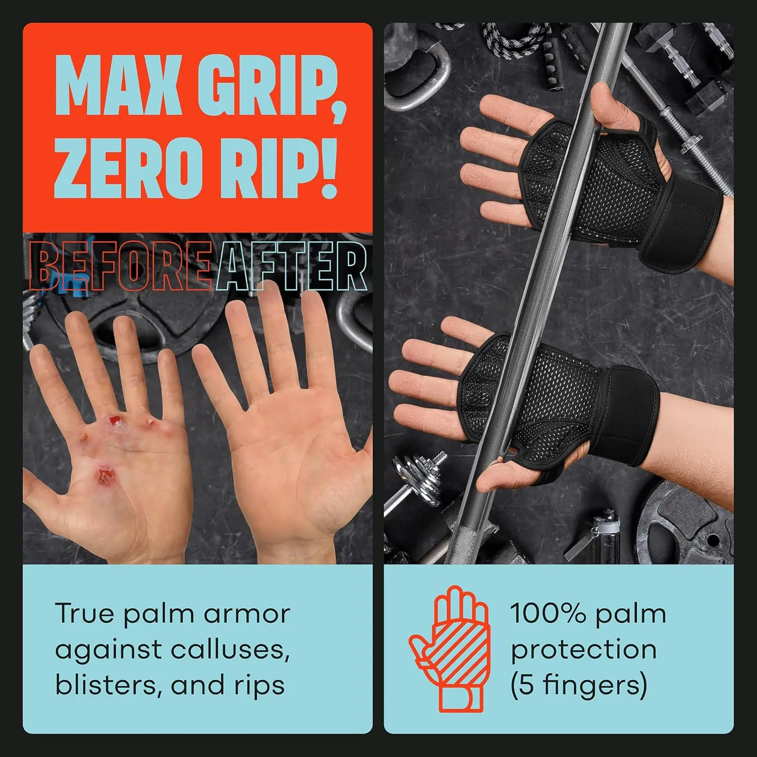 MAVA Open Gym Gloves for Men & Women; Padded Weight Lifting Gloves with Wrist Support for Comfort, Protection; Strong-Grip Finge