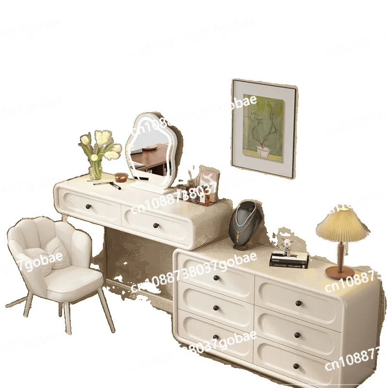 

Комод кремового цвета из цельного дерева, новый легкий роскошный столик для макияжа, современный и простой для спальни