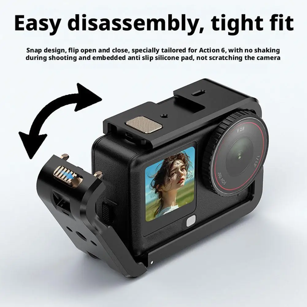 ل DJI Action 6 قفص أرنب معدني مقشر سبائك الألومنيوم تمديد مقبض ملحقات الكاميرا #6
