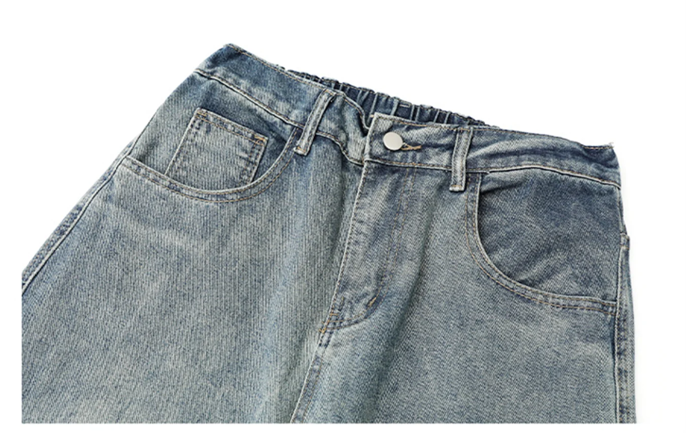 سراويل دينم غير رسمية مغسولة متعددة الجيوب واسعة الساق لخريف 2025 نمط جديد فضفاض غير رسمي ريترو مستقيم الساق سراويل طويلة للرجال #5