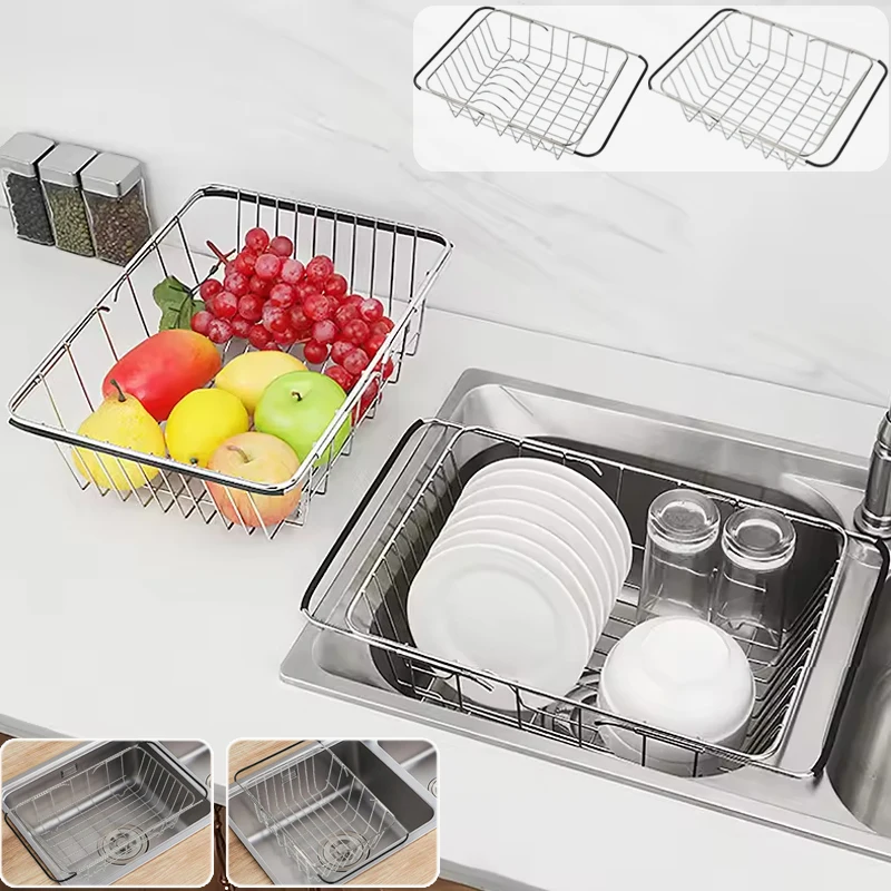 

Multi-functional Stainless Steel Drainage Rack Expandable Dish Drainer Fruit and Vegetable Cutlery StorageRack Cocina Accesorios