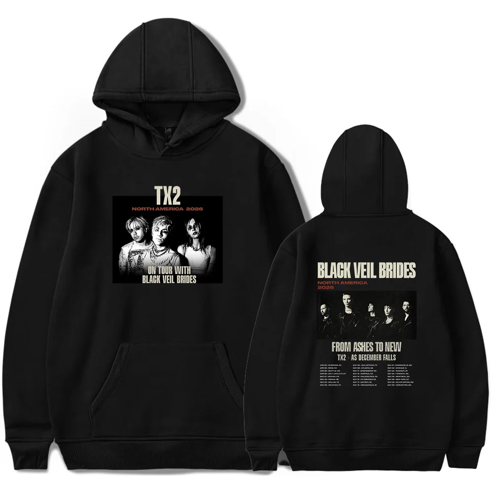 Tx2 Merch Hoodie 2026 Black Veil Brides Tour Merch Hoodie Unisex Pullover Long Sleeve Streetwear Sweatshirt for Fans