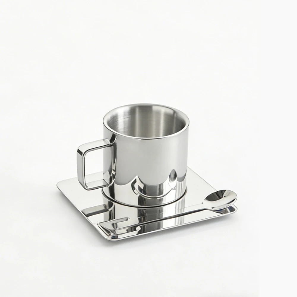 European-style 304 Stainless Steel Coffee Cups with Coasters Portable Advanced Sense with Chassis Coffee Supplies Milk Tea Cups