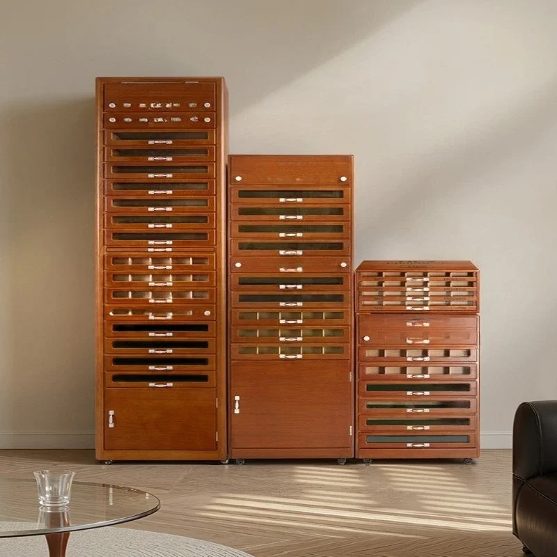 Multi-drawer glass door retro tea set cabinet storage removable cabinet
