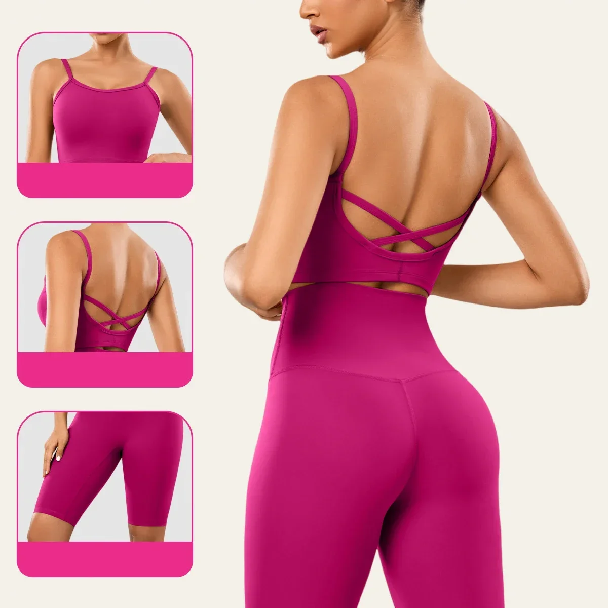 

2024 New Yoga Shorts Suits Shockproof Cross back Fitness Bra High Waist Shorts Breathable Running Pilates Fitness Two Pieces Set