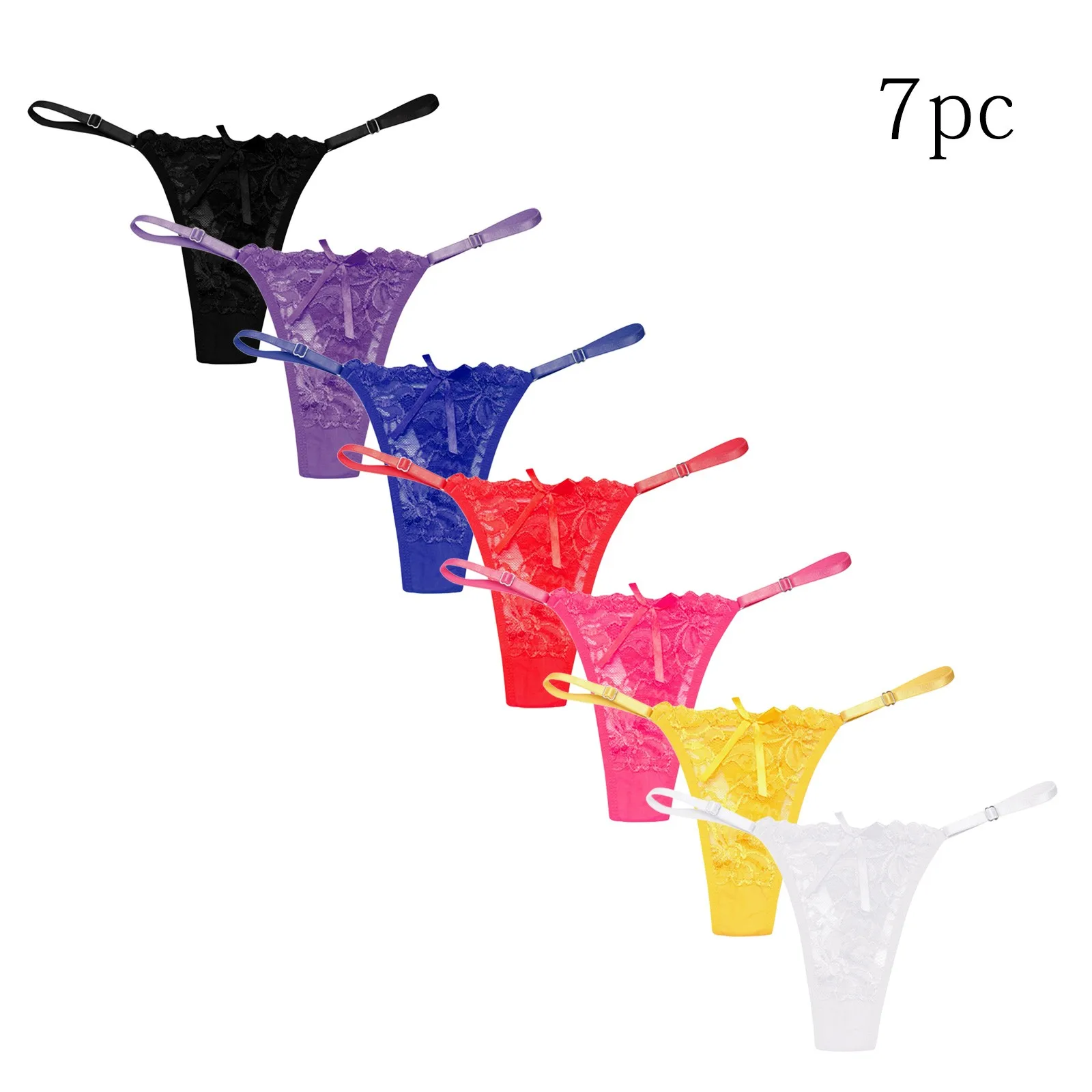 2025 New 7Pcs Sexy Women G-String Lace T-Back Thong Lingerie Solid Color Underwear T Pants Low Waist Panties Tanga Underpants