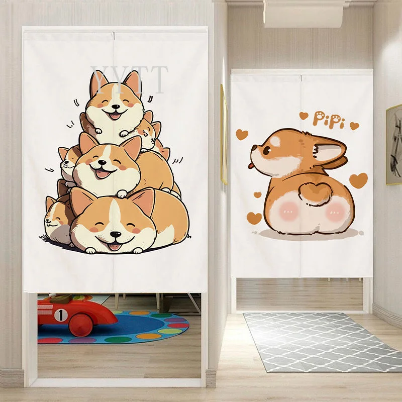 Cartoon Corgi Dog Animals Door Curtain Home Bedroom Kitchen Noren Entrance Decor Screen Doorway Japanese Partition Curtain