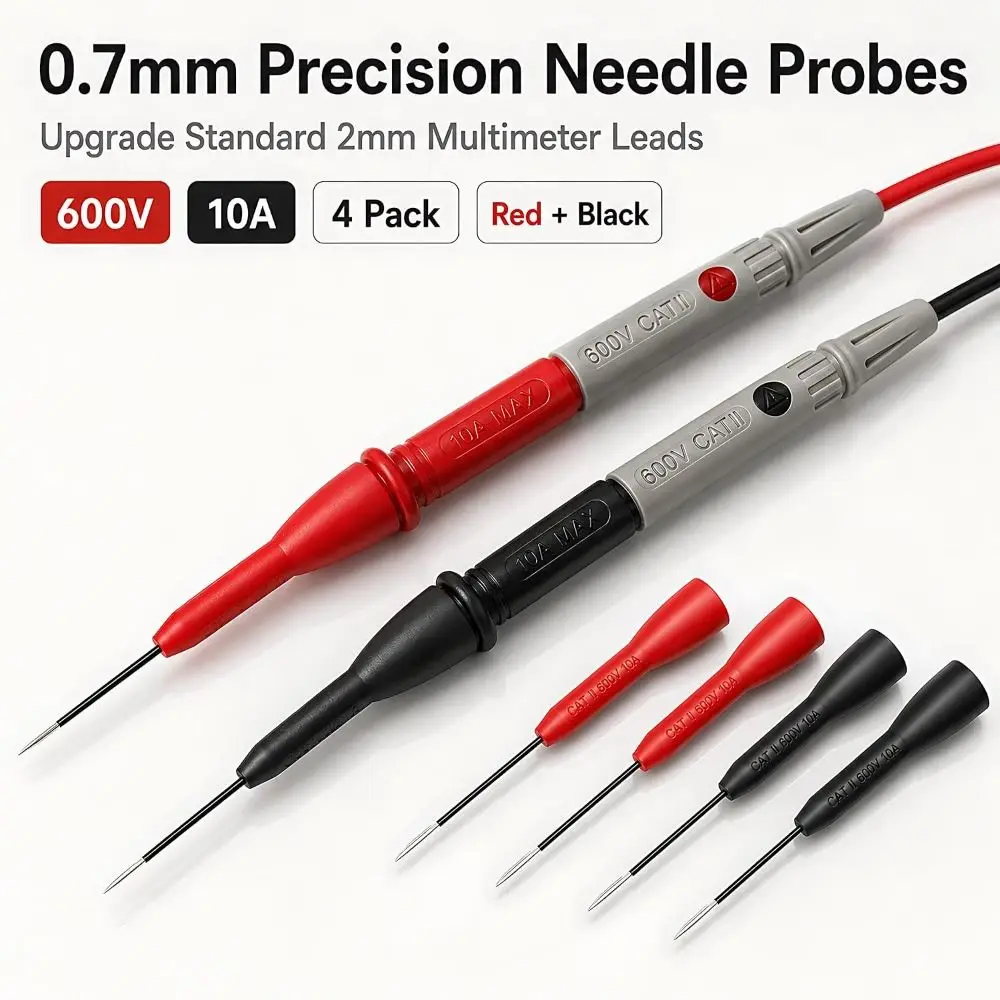 2pcs 0.7mm/2mm Diameter Multimeter Probes 600V 10A Rating Universal Circuit Testing Probes Durable Test Tips Electronic Repair