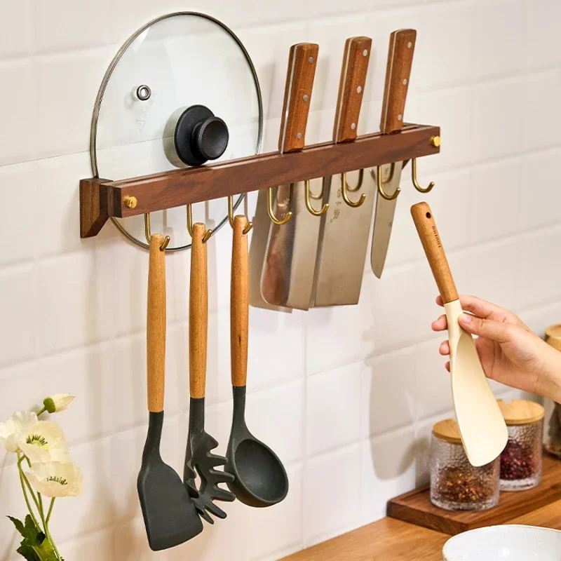 Kitchen Hanging Rod No-Drill Spatula Storage Rack Wall Mounted Knife Storage Pot Lid Organizer Shelf Culinary Tool Display