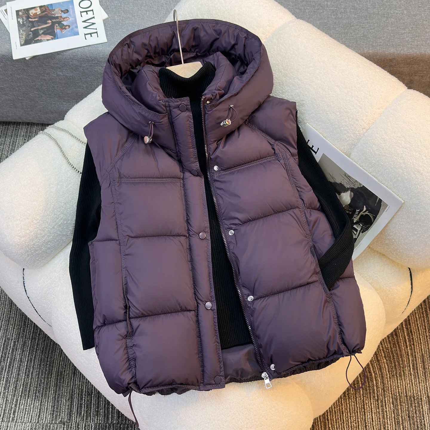 Hooded Down Cotton Vest Women Sleeveless Jacket 2026 Autumn Winter Coat New Loose Cotton Vest Women Outerwear Female Waistcoat