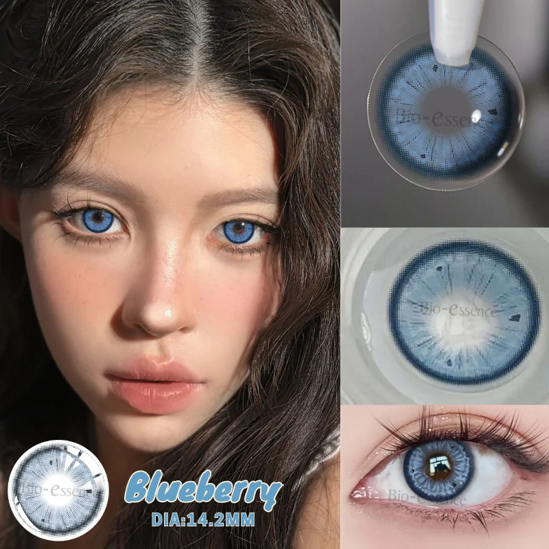 Bio-essence 2Pcs Natural Colored Contacts Lens with Prescription Korean Blue Pupils Yearly Use Big Eyes Soft Pupils for Eyes