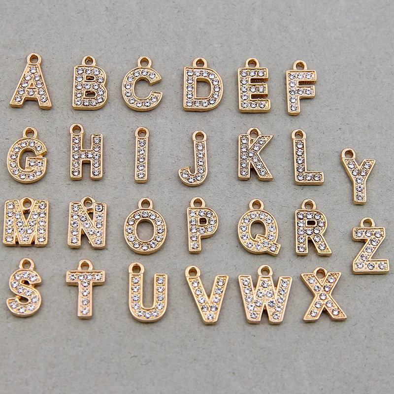 26set/10pcs with Rhinestones A-Z English Capital Letter Alphabet Charm Pendants for DIY Necklace Jewelry Making Accessories