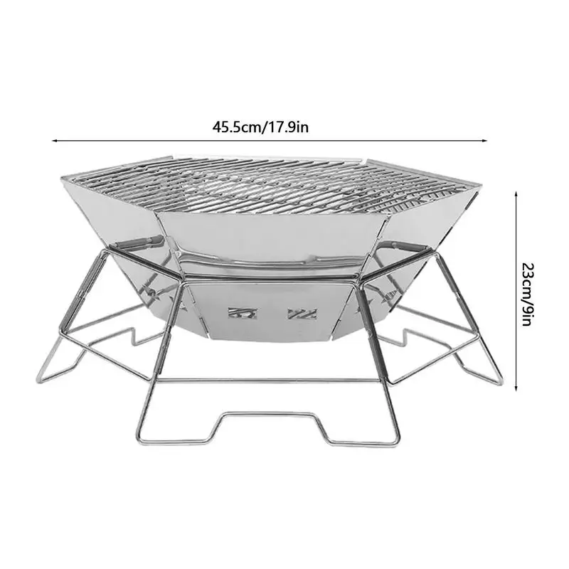 Outdoor Wood Burning Fire Pit Foldable Stainless Steel Campfire Stove Stainless Steel Hexagonal Campfire Pit Grill For Barbecue