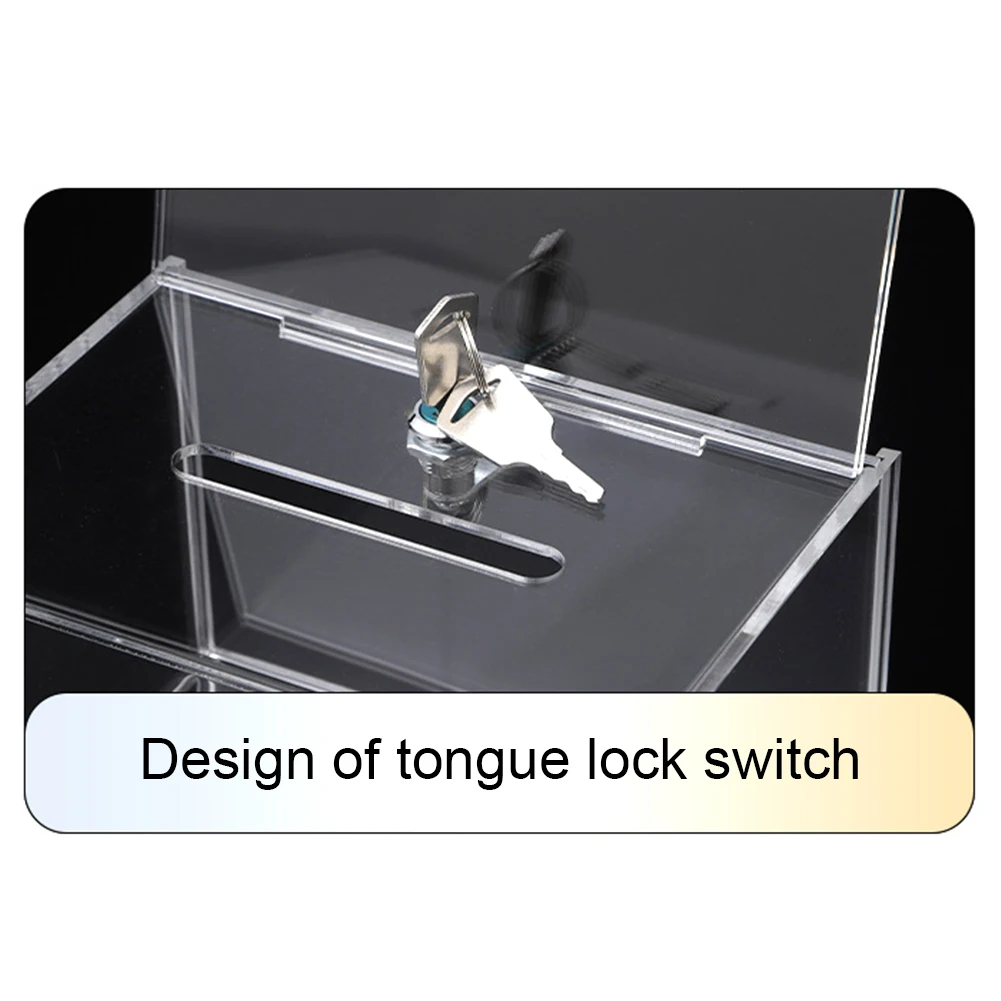 صندوق اقتراحات أكريليك مع قفل ، حامل علامة ، حاوية تذكرة ، صندوق اقتراع واضح للتصويت الخيرية #4