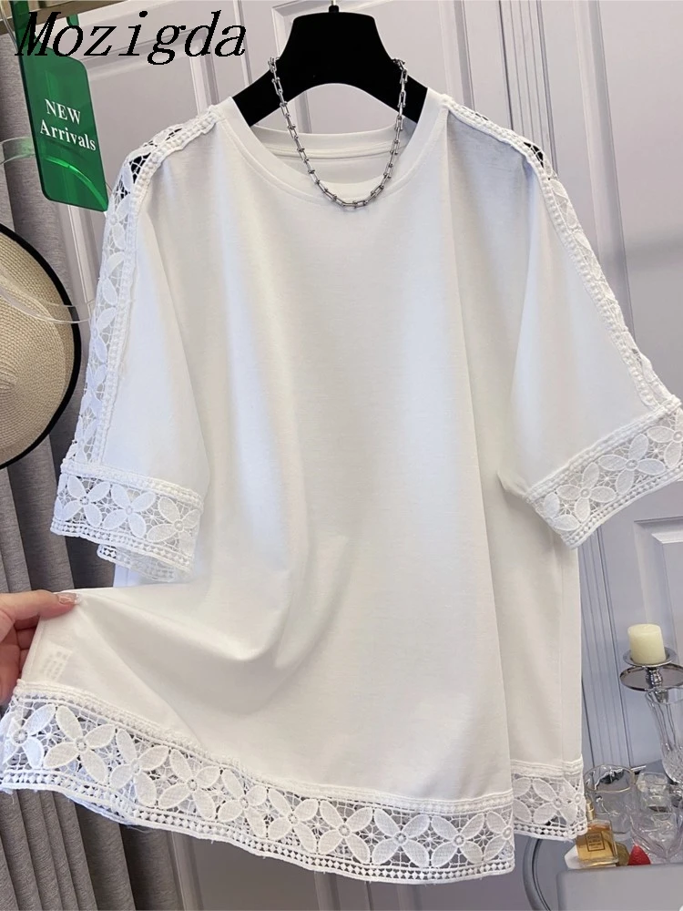 

Summer Lace Plus Size T-shirt Elegant Patchwork Blouse Women Half Sleeve Wear Fashion Loose O-neck Ladies Tops Camiseta Mujer
