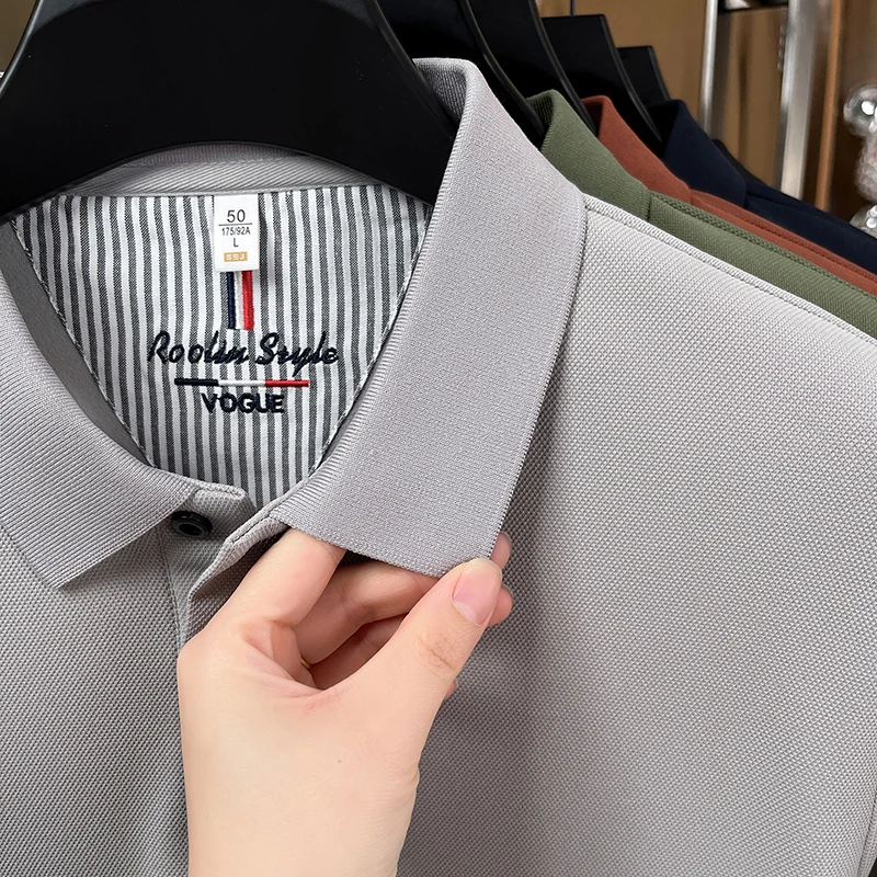 Frühling Herbst Herren Neues Original Mode-Print Polo-Shirt Knitterfreies Einfarbiges Langarm-T-Shirt Vielseitige Herrenbekleidung – Detail 12