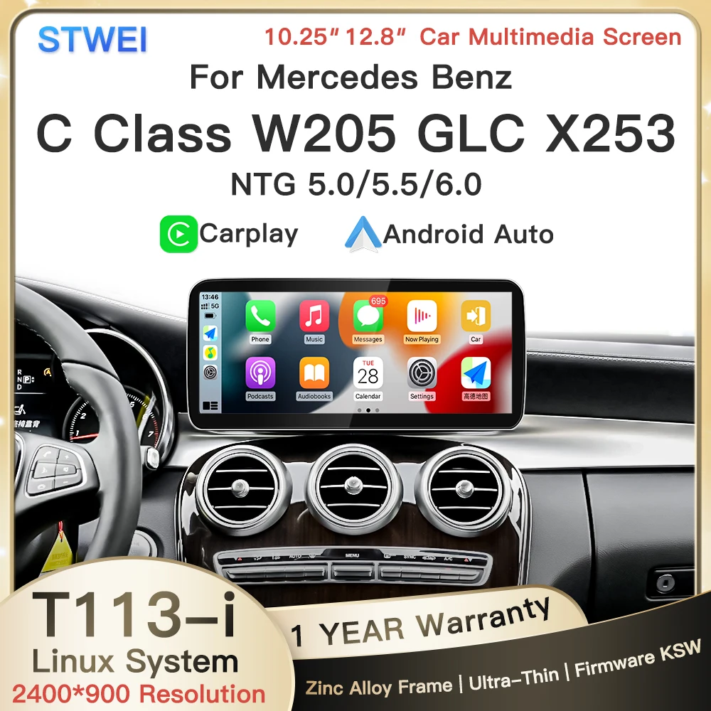 STWEI 2026 New Linux System For Mercedes Benz C Class W205 GLC X253 10.25in 12.8 inch Thin Screen CarPlay Auto Car Video Players