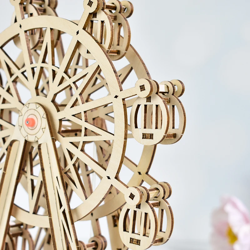 Wooden Ferris Wheel Music Box 3D Puzzle Mechanical Rotating Toy Eco-Friendly Educational Toy for Children and Adults