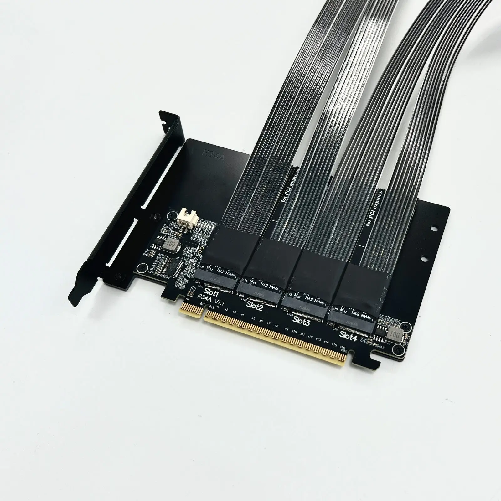 ADT-Link PCIe 5.0 x16 to x8 Split 4-Port M.2 NVMe Extension Cable Gen5 512Gbps for AI Local Deployment Supports 1-to-2 Expansion