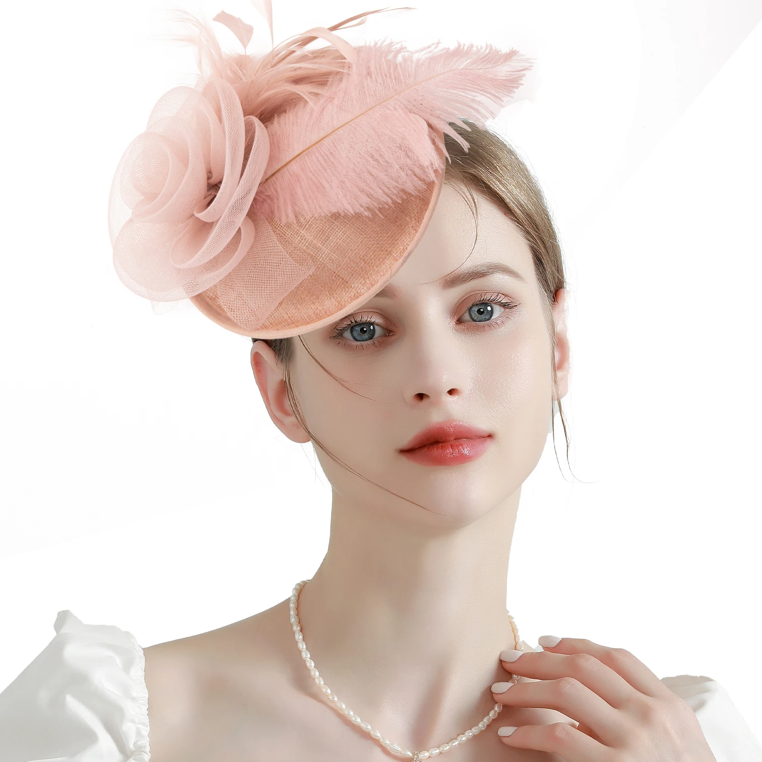 Fascinators Hat Tea Party Hat Mesh Floral Feather Hair Clip Women Fascinator Headband With Veil for Wedding