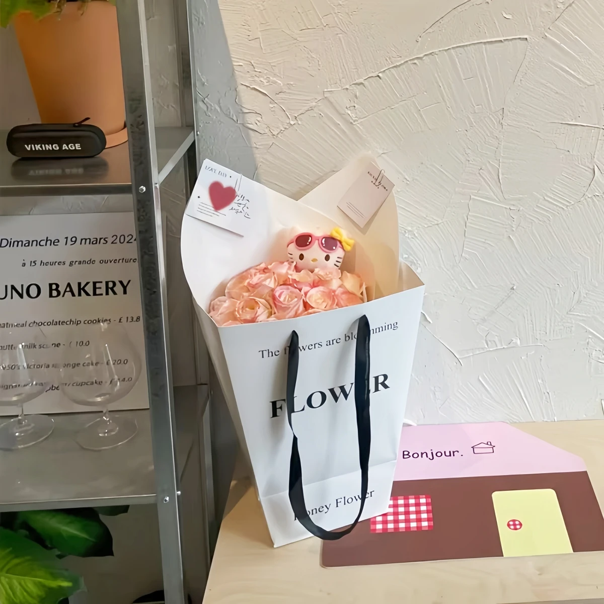 5 Stück/10 Stück Weiße Trapezförmige Blumenstrauß-Verpackungen aus Karton, Elegante Geschenktüten für Hochzeiten, Valentinstag und Abschlussfeiern für Rosen – Detail 6