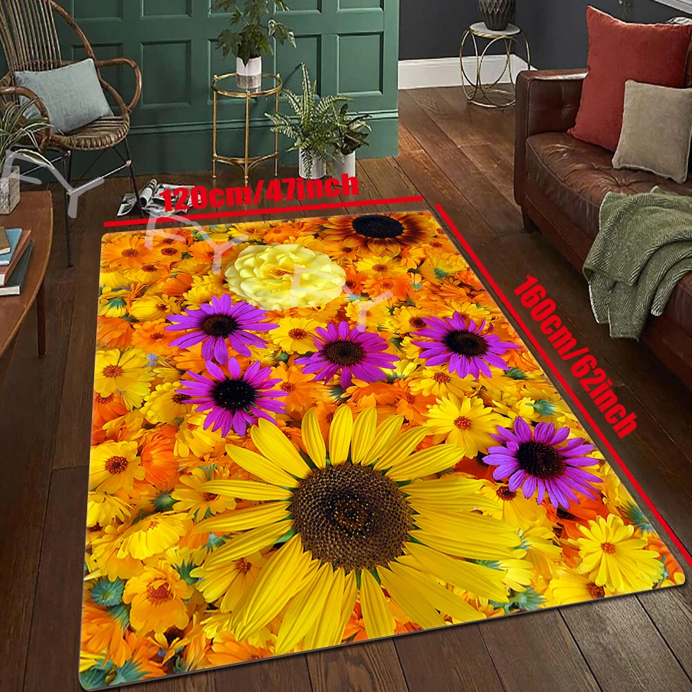 3D Oil Painting Sunflowers Carpet Rugs Living Room Bedroom Kitchen Carpet Floor Mats Home Decor Bathroom Entrance Non-slip Rugs