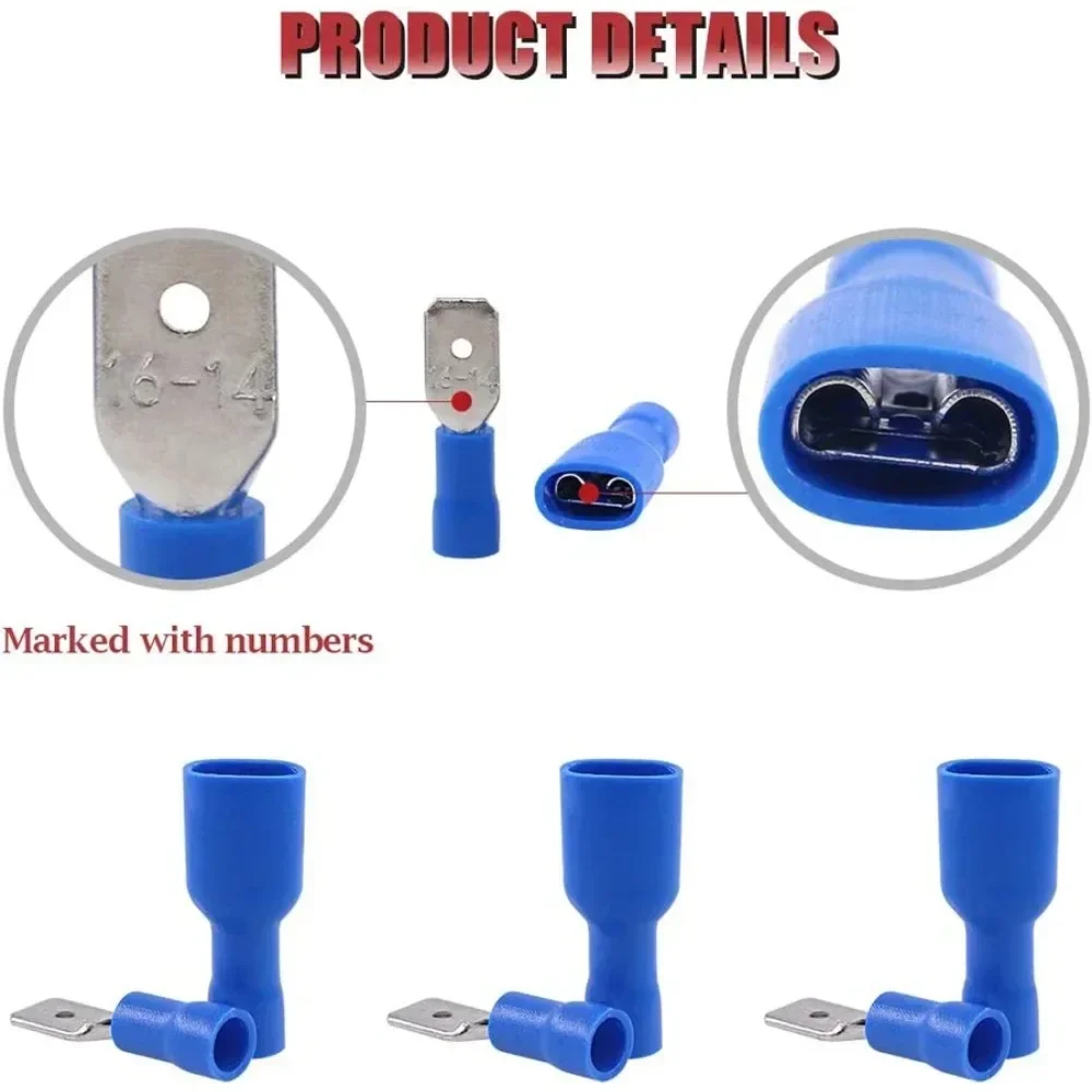 100pcs 50pairs 6.0/6.2mm Female Male Electrical Wiring Connector Insulated Crimp Terminal   Blue Red  wire cable crimping kit