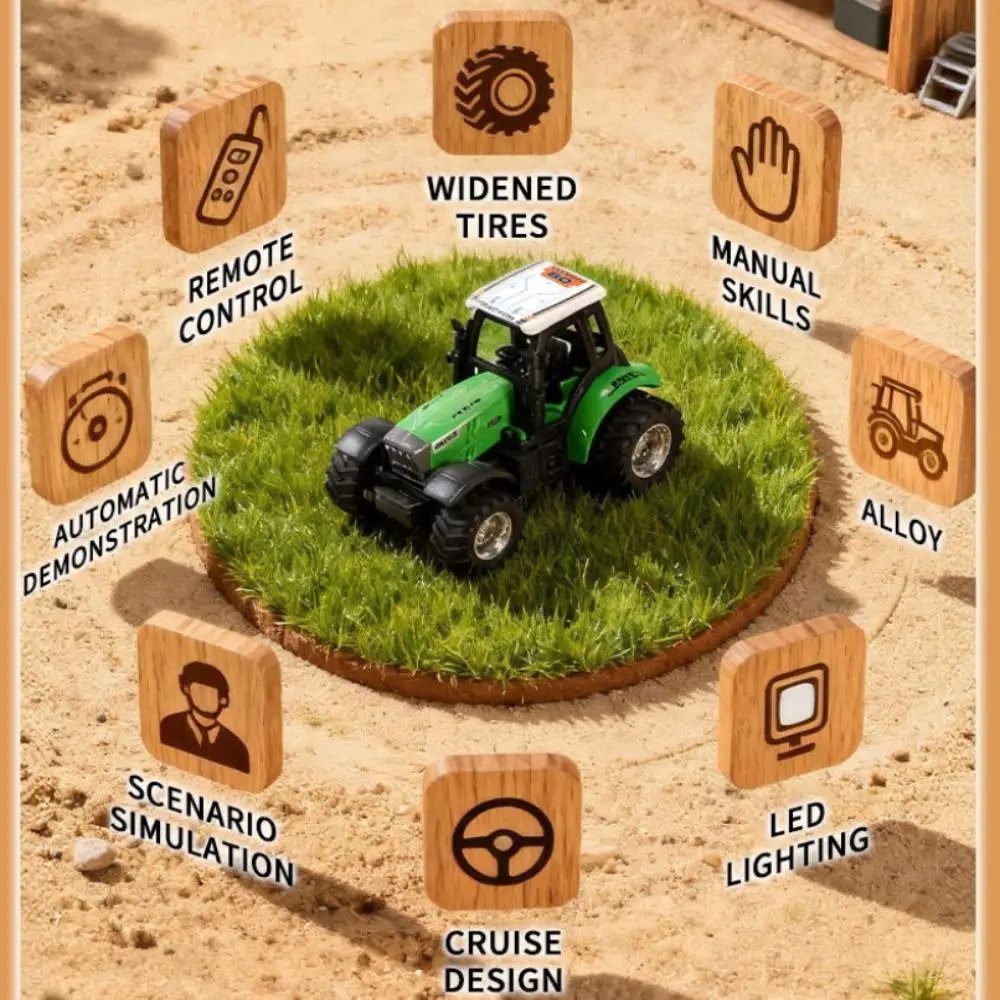 New Mini 1:64 Alloy Farm Tractor Remote Control Car 2.4G Engineering Vehicle Rechargeable Simulation Transport Truck Desktop