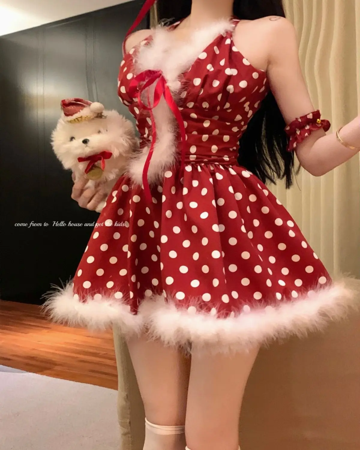 

Christmas Cosplay Costume Dresses Women Santa Velvet Bunny Girl Christmas Halloween Party Cosplay Dress Fancy Set