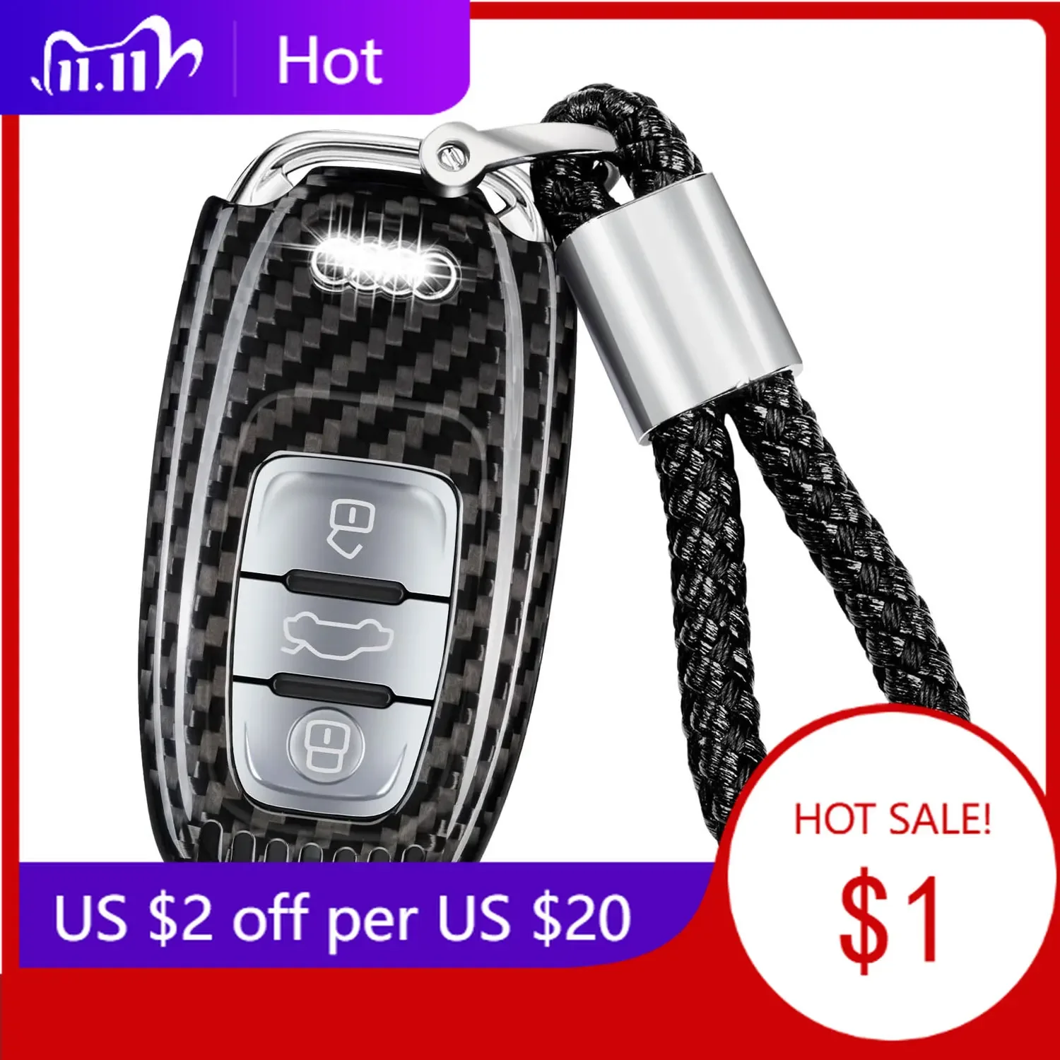 

Hot Emblems Key Fob Cover for Audi, Carbon Fiber Key Shell Case Protector for Audi A4-A8 Q5 Q8 R8 RS4 RS5 RS6 RS7 S4-S8 SQ