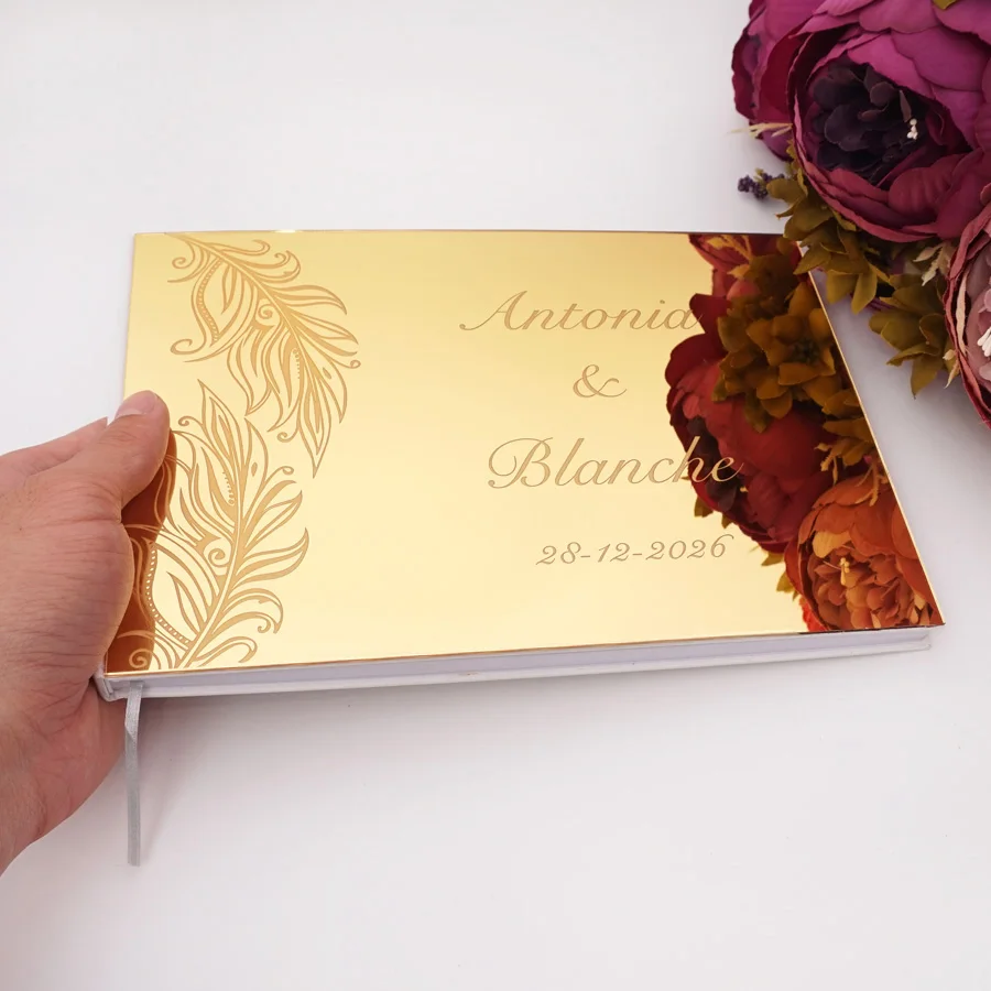 

25x18cm Different Styles Personalized Unique Wedding Signature Guest Book Acrylic Mirror Cover Horizontal Book For Party Decor