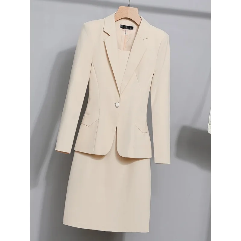 Ensemble blazer et robe de Rhpour femmes, jupe bleue imbibée, vêtements de travail, document solide, robe de Rhformelle, téléchargement d'affaires, printemps, 2 pièces