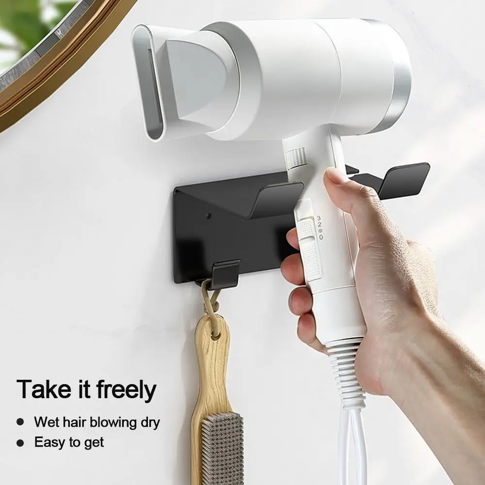 Useful Hair Dryer Holder Stand Wall-Mounted Hairdryer Support Bathroom Organizer Storage Rack Storage Shelves