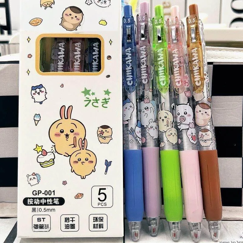 Caneta de gel kawaii com desenho animado, 0.55mm, recarga, caneta preta, material de papelaria para estudantes, suprimentos de escrita, presente de aniversário, 5 peças