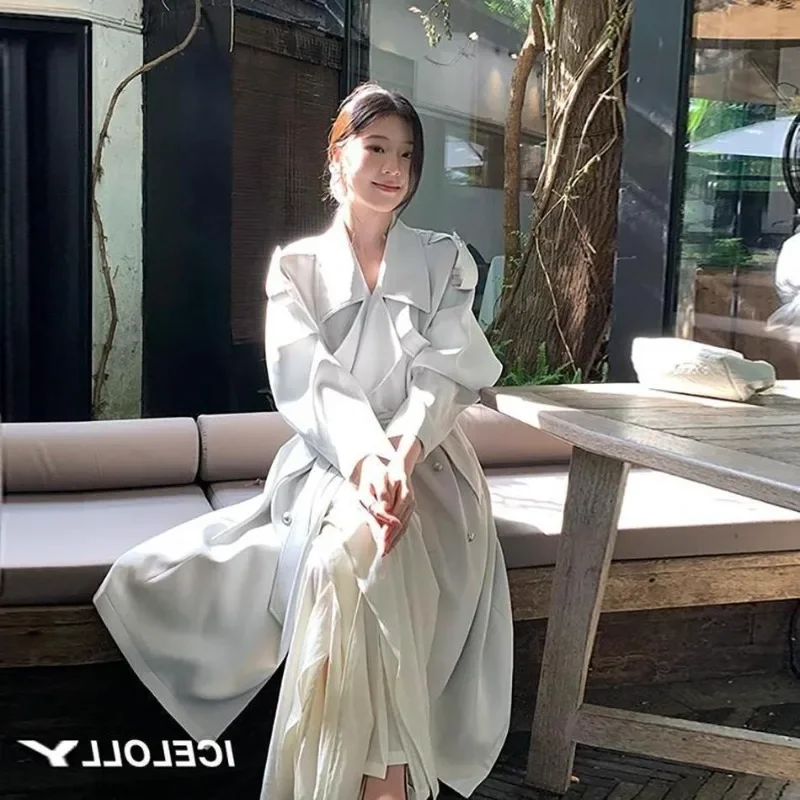 Stylish and Chic for Women Petite Suit Collar Jacket Spring and Autumn New Mid-length Student Commuter Style British Trench Coat