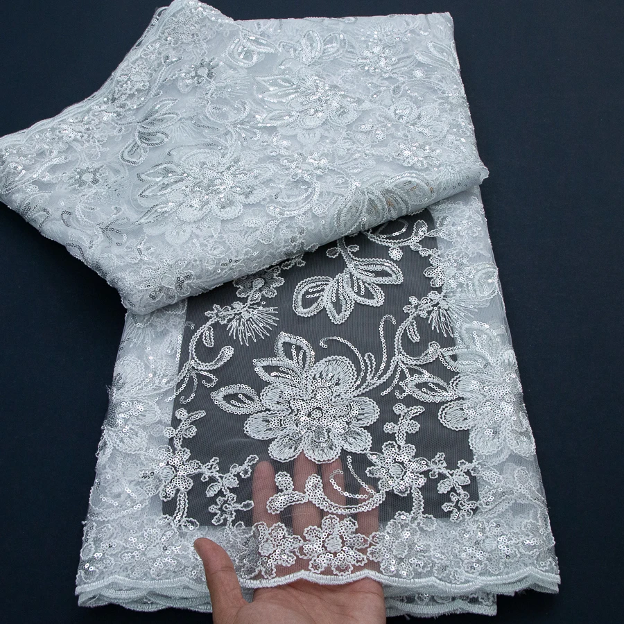 2026 African Mesh Tulle Lace Fabric High Quality 5 Yards Embroidered Sequins French Net Lace Fabric for Women Wedding Dress Sew view 3