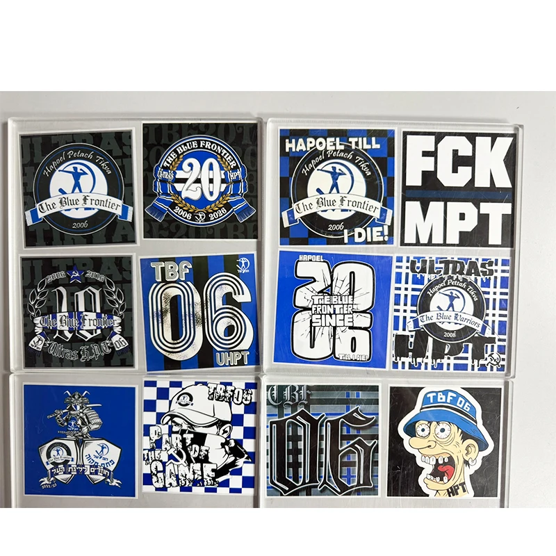 Наклейки Hapoel Petah Tikva The Blue Frontier 2006 Ultras HPT 20 Years, 9*9 см, для сумок, чашек, стен, холодильников HPSK001-012
