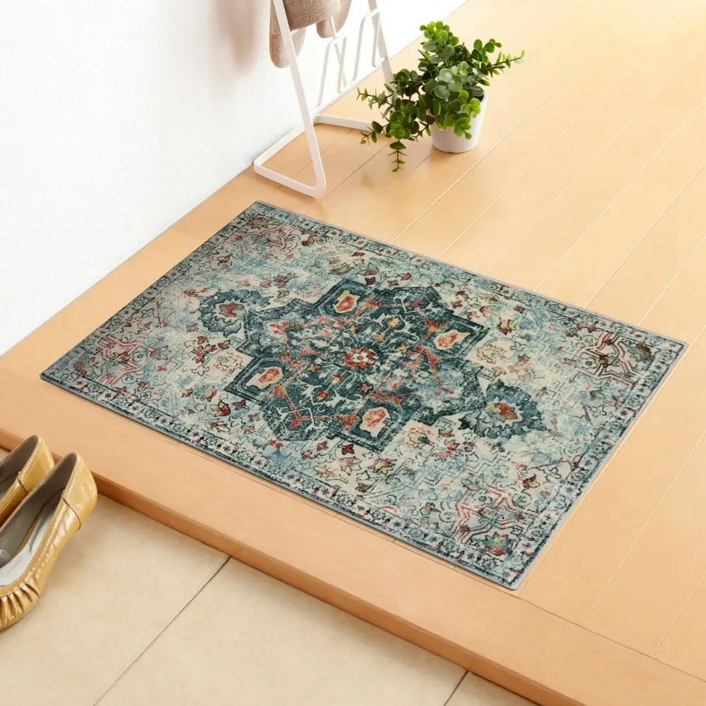 Soft Surface Entrance Rug Anti-shedding Rug Vintage Persian Ethnic Style Non-slip Floor Mat for Bathroom Bedroom Decor