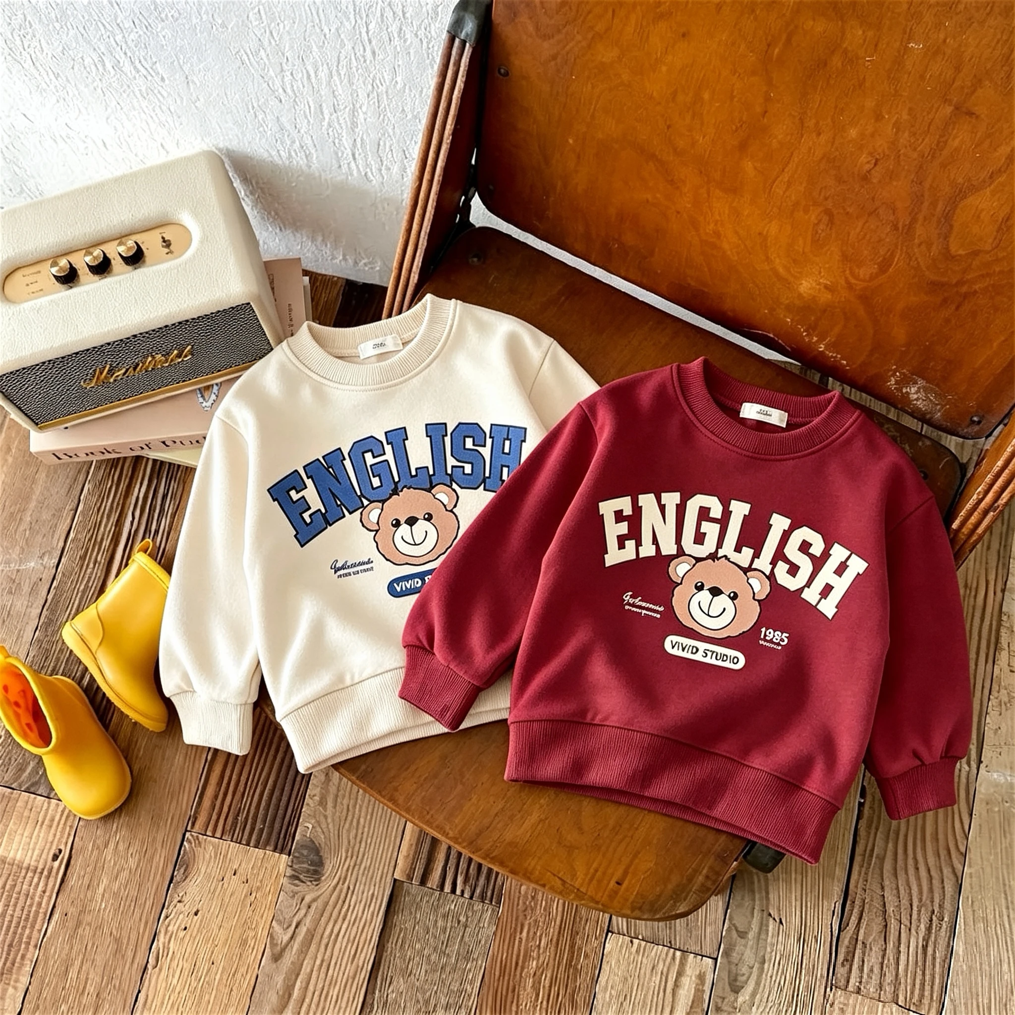Boutique Children's Wear Spring Fall Sweatshirt Cartoon Printed Korean Fashion Long Sleeve Crewneck Hoodie Kids Clothing Tops