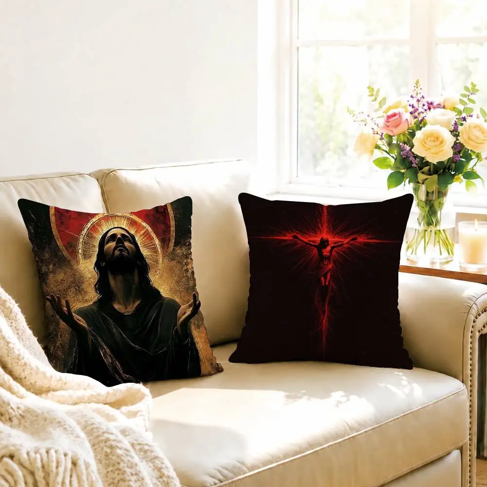 Orthodox Jesus Icon Square Double-Sided printed Pillow Case Bedroom Bedside Pillow Sofa Cushion Cover Gift