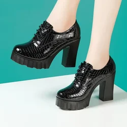 10cm Small Size 32-43 Quality Genuine Leather Shoes Deep Mouth Oxfords with Fur 2024 Fall Block High Heels Pumps Platform Model