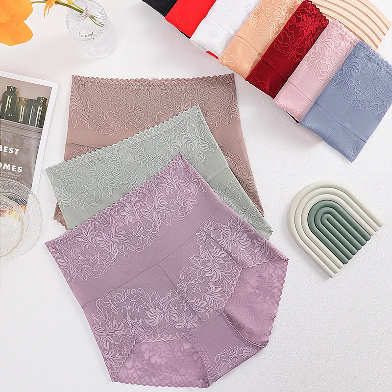 

4Pcs/Lot Women's Panties High Waist Thin Sexy Lingerie Brief Women Underwears Plus Size 6XL Lace Flower Hollow Lady Underpantes