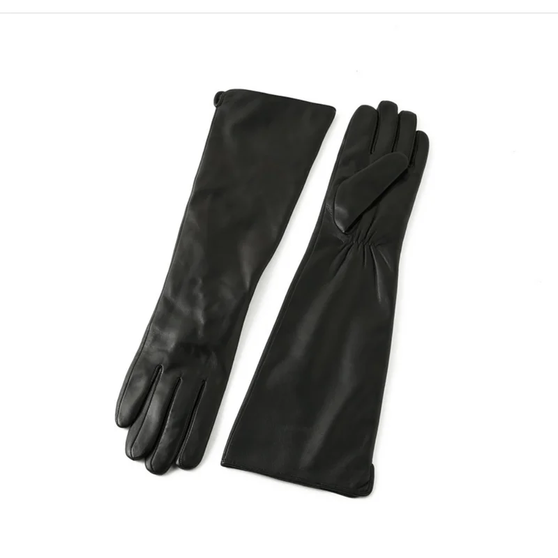 45CM Genuine Leather Long Gloves Genuine Sheepskin Long Gloves Women\'s Winter Warm velvet Lined  Fashion