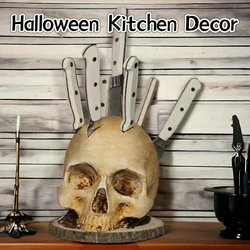 Halloween Skull Knife Holder Skeleton Knife Stand Horror Kitchen Storage Head Rack Party Storage Rack Decor Desktop Ornaments