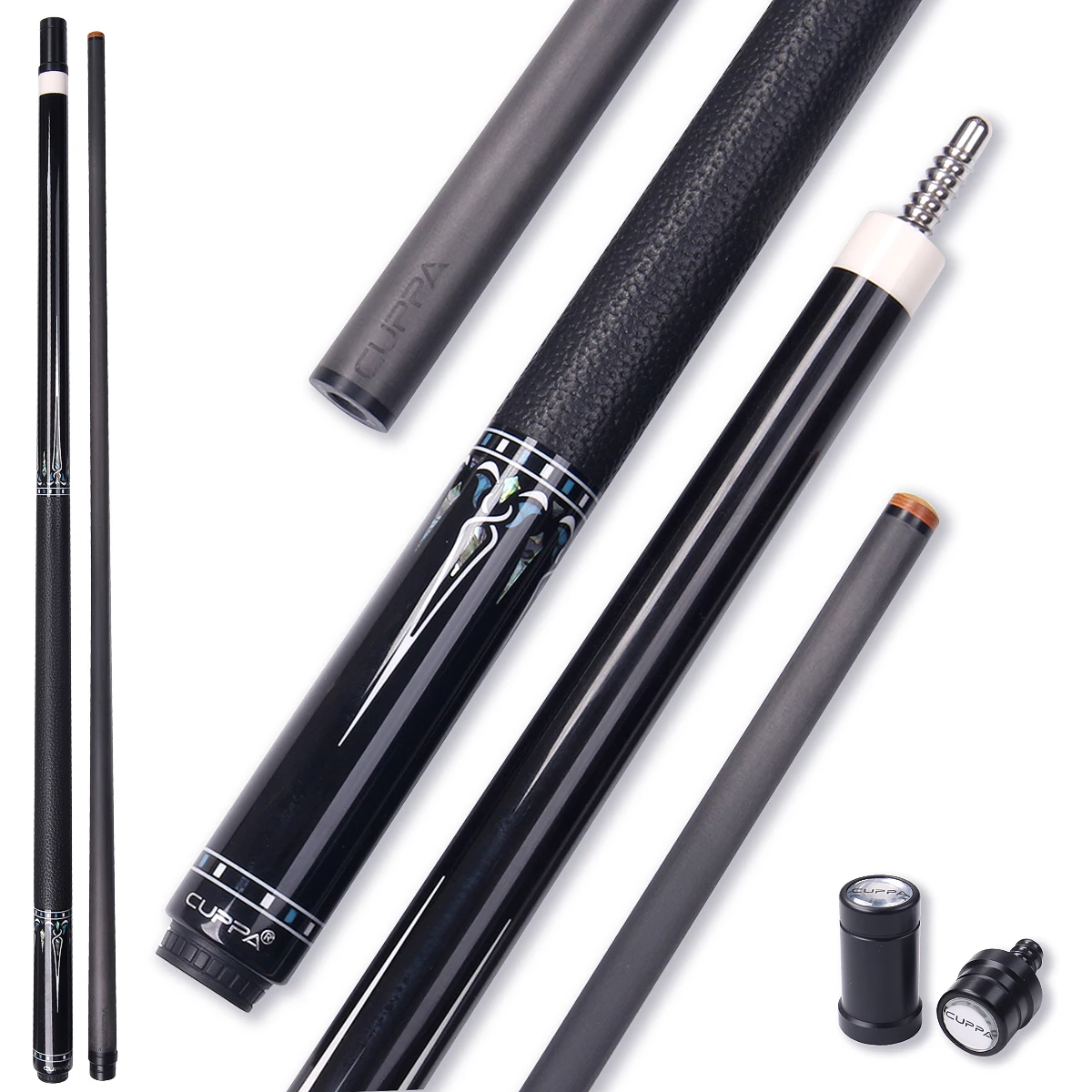 

CUPPA 58INCH Pro Carbon Fiber Pool Cue Stick - Leather Wrapper, 12.5/11.5/10.5mm Set