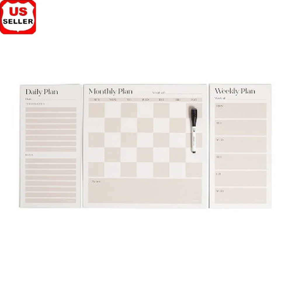 

Vinyl Magnetic Calendar Planner Set 14x14 Dry Erase Monthly Weekly Daily Boards with Marker Fridge Office Organization
