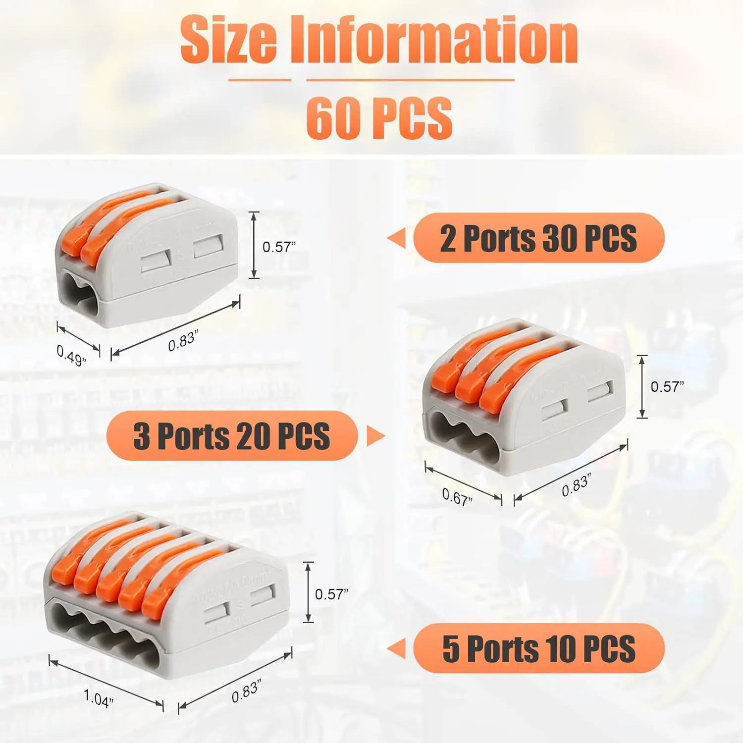 60PCS Compact Lever Wire Connectors 24-12AWG Quick Push-In Terminal Block, Flame Retardant Electrical Wiring Connectors 250V 32A